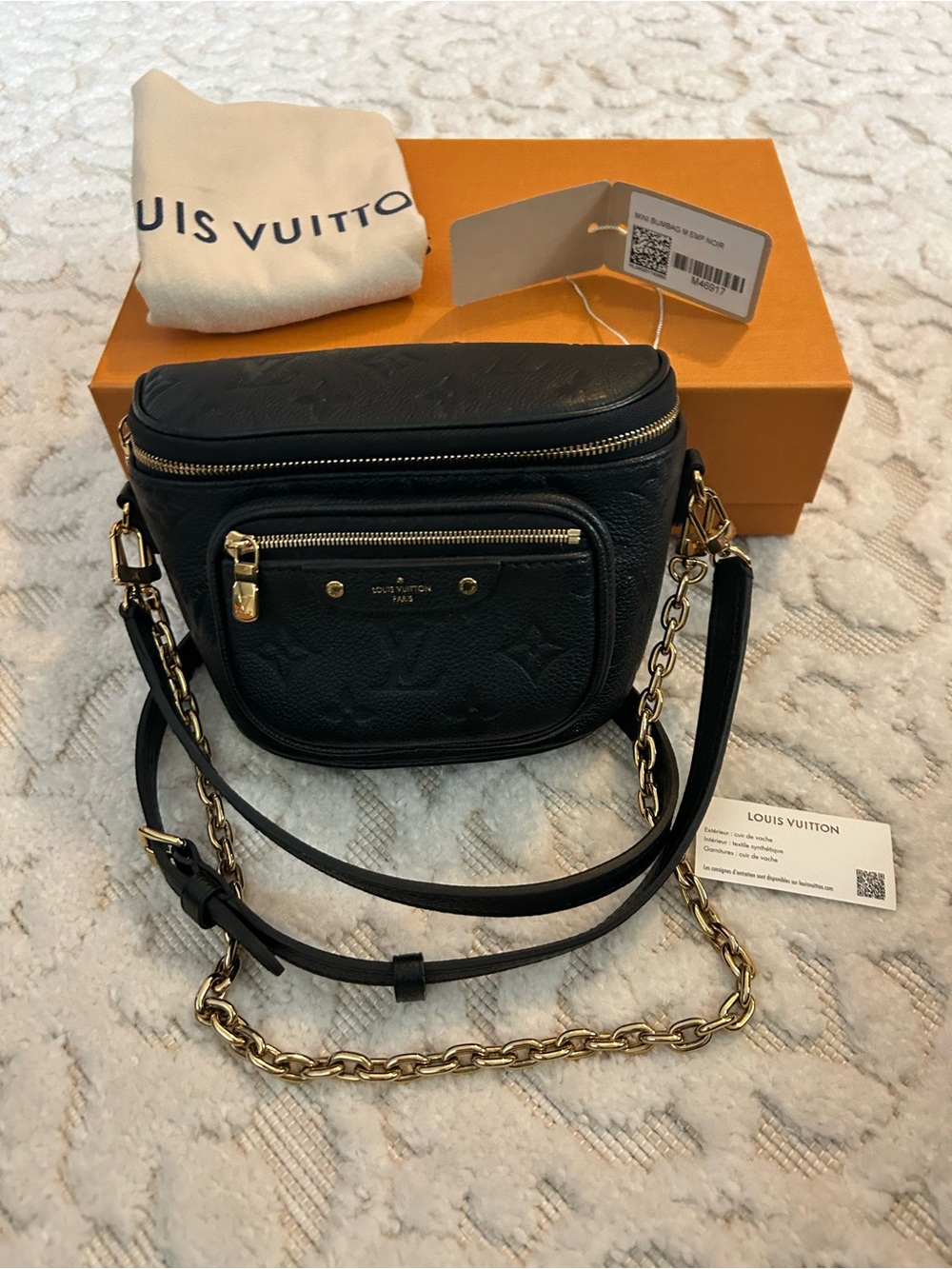 Louis Vuitton Black Leather Mini Bum  Bag with Gold Chain and leather strap